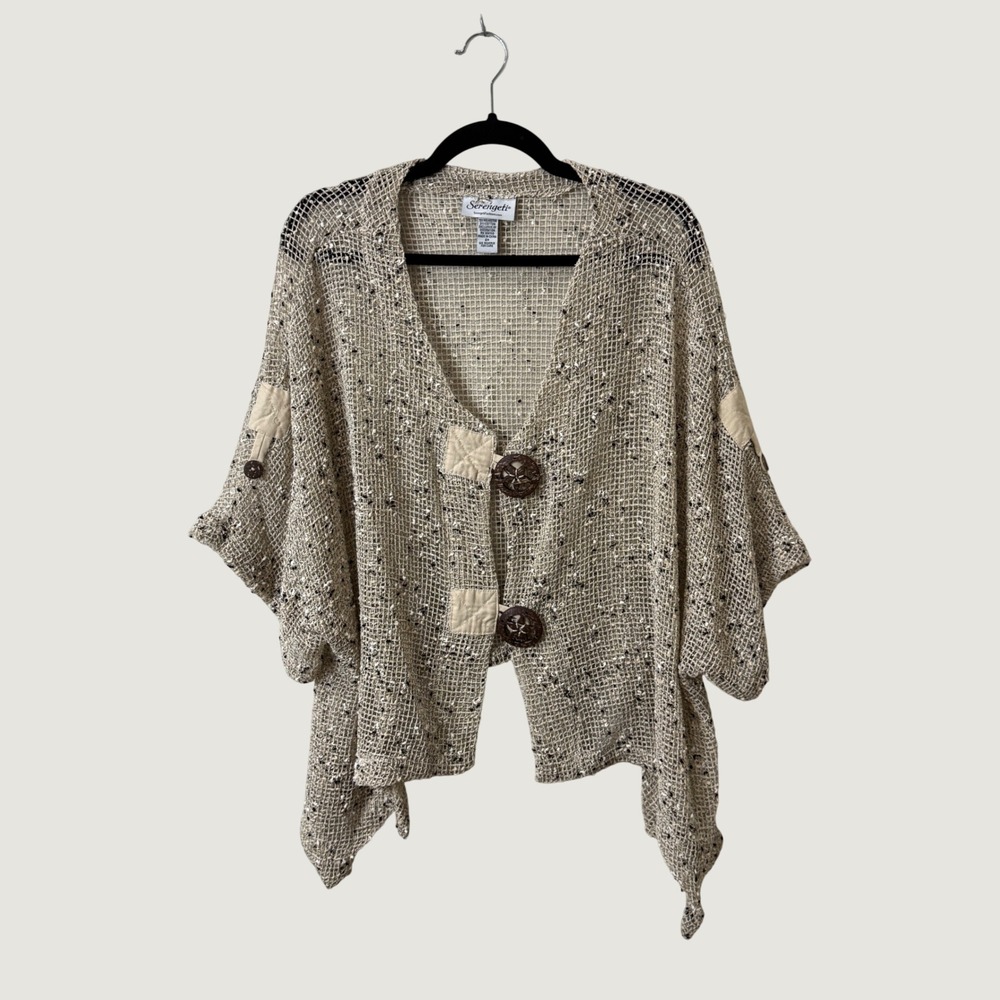 Serengeti Womens Open Knit Wood Button Oatmeal Cardigan Layer 2X Lagenlook Artsy